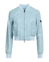 PEUTEREY PEUTEREY WOMAN JACKET SKY BLUE SIZE 10 LEATHER, POLYAMIDE