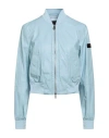 Peuterey Woman Jacket Sky Blue Size 4 Sheepskin, Polyamide