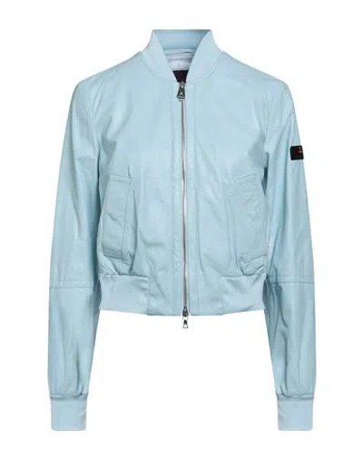 Peuterey Woman Jacket Sky Blue Size 4 Sheepskin, Polyamide