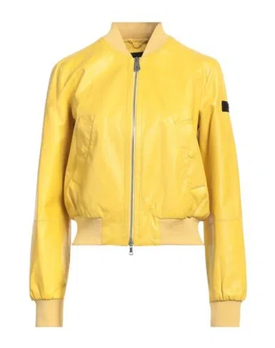 Peuterey Woman Jacket Yellow Size 6 Lambskin, Polyester, Elastane