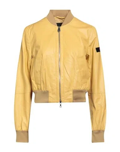 Peuterey Woman Jacket Yellow Size 6 Sheepskin, Polyamide