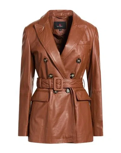 Peuterey Woman Overcoat & Trench Coat Brown Size 12 Leather