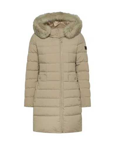 Peuterey Women's Long Puffer Coat With Faux Fur Hood In Sesamo