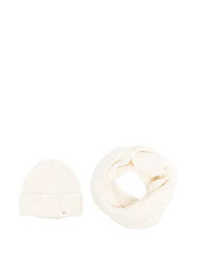 Peuterey Wool Beanie And Scarf Set In White