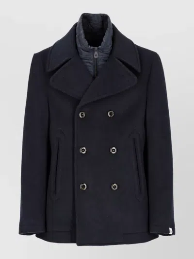 Peuterey Wool Padded Double-breasted Coat In Blue