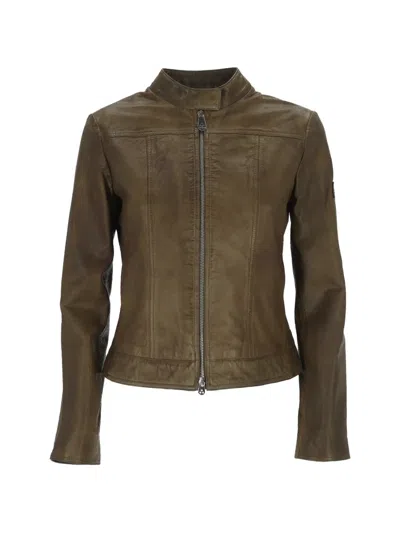 Peuterey Zip Leather Jacket In Brown