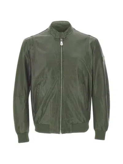 Peuterey Zip Leather Jacket In Green