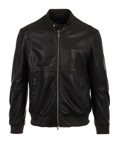 Peuterey Zippered Leather Jacket In Black