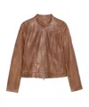 Peuterey Brown Leather Jacket With High Collar In Brown