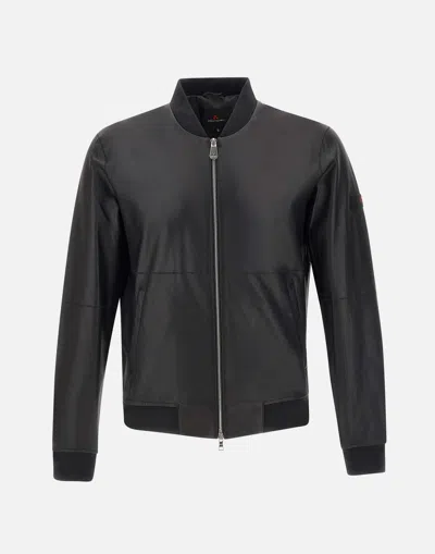 Peuterey Fans Leather Acc Black Lambskin Jacket Slim Fit Iconic Logo Patch
