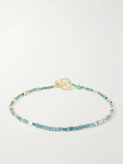 Peyote Bird Agua Y Oro Gold-plated Turquoise Bracelet In Blue