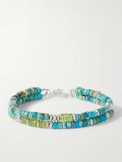 Peyote Bird Cedar Double Sonoran Sterling Silver, Turquoise And Peridot Bracelet In Green
