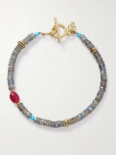 Peyote Bird Ember Gold-plated Multi-stone Beaded Bracelet In Gray