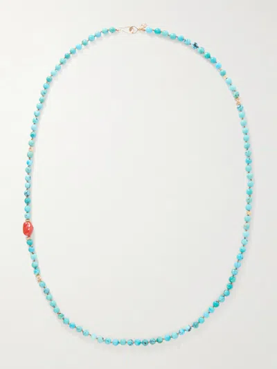 Peyote Bird Ritual 14-karat Gold, Turquoise And Coral Beaded Necklace In Blue