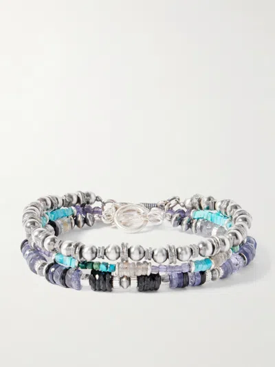Peyote Bird Set Of Three Sterling Silver Multi-stone Beaded Bracelets