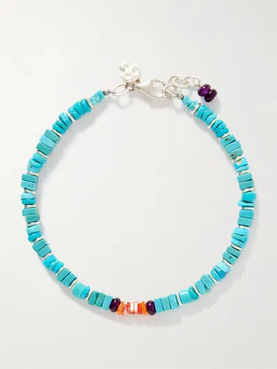 Peyote Bird Wavebreaker Sterling Silver Multi-stone Beaded Bracelet In Blue