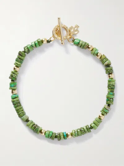 Peyote Bird Yokai Sonoran Gold-plated Turquoise Beaded Bracelet In Green