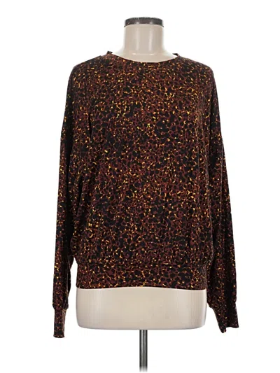 Pre-owned Peyton Jensen Long Sleeve Top Brown Crew Neck Tops