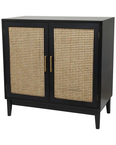 Peyton Lane 2-door Wooden Cabinet With Cane Front Doors In Black