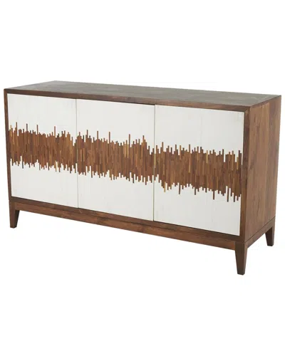 Peyton Lane Abstract 3-door Cabinet With Vertically Stripped Front In Brown