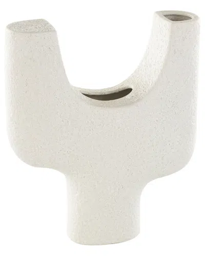 Peyton Lane Abstract Ceramic Curved Vase With Dual Openings & Speckled  Texturing In White