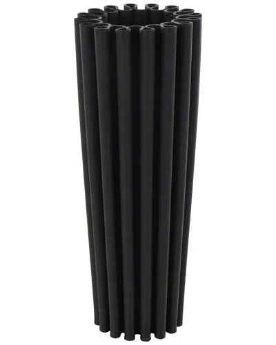Peyton Lane Abstract Ceramic Dimensional Ribbed Decorative Vase In Black