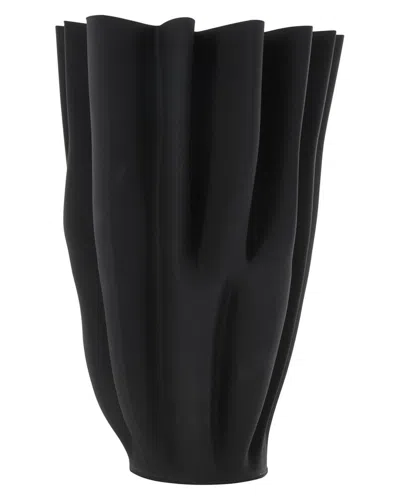Peyton Lane Abstract Ceramic Dimensional Ribbed Tulip Decorative Vase In Black