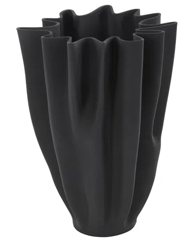 Peyton Lane Abstract Ceramic Dimensional Ribbed Tulip Decorative Vase In Black