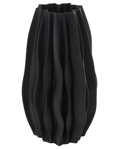 Peyton Lane Abstract Ceramic Dimensional Wavy Ribbed Decorative Vase In Black