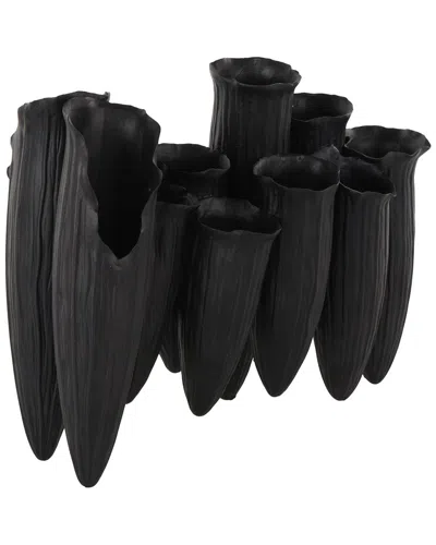 Peyton Lane Abstract Ceramic Floral Inspired 10 Openings Decorative Vase In Black