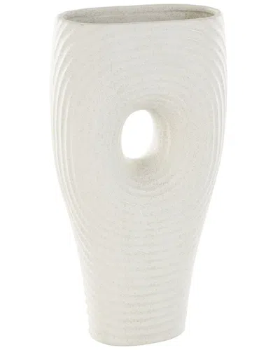 Peyton Lane Abstract Ceramic Ribbed Cutout Vase With Speckled Texturing In White