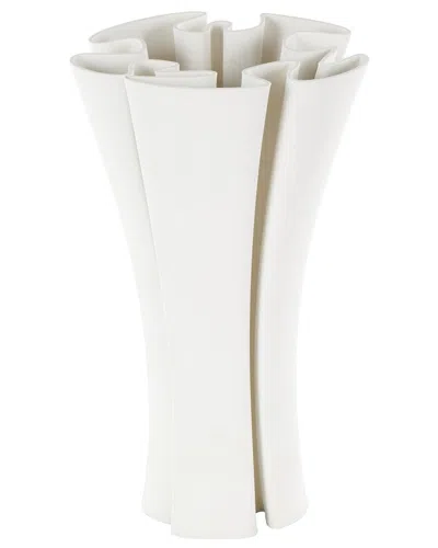 Peyton Lane Abstract Ceramic Ribbed Dimensional Folded Decorative Vase In White
