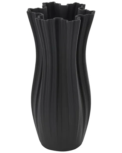 Peyton Lane Abstract Ceramic Ribbed Tulip Inspired Decorative Vase In Black
