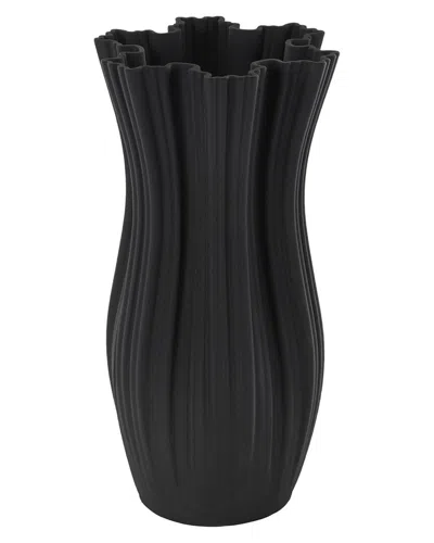 Peyton Lane Abstract Ceramic Ribbed Tulip Inspired Decorative Vase In Black
