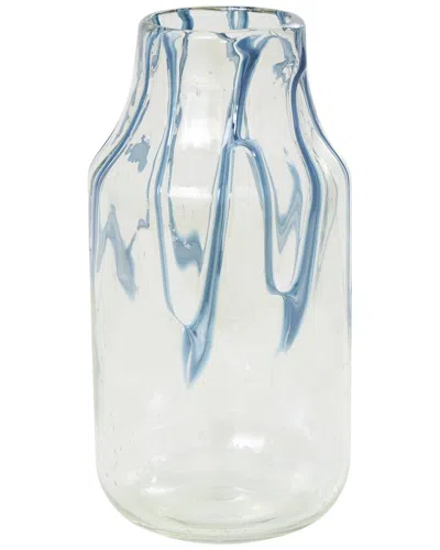 Peyton Lane Abstract Cream Glass Vase With Wavy Blue Design