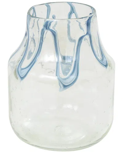 Peyton Lane Abstract Cream Glass Vase With Wavy Blue Design