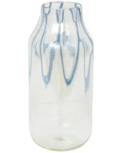 Peyton Lane Abstract Cream Glass Vase With Wavy Blue Design