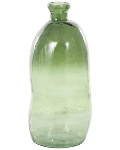 Peyton Lane Abstract Recycled Glass Handmade Tall Curved Ombre Spanish Bottle  Decorative Vase In Green
