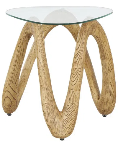 Peyton Lane Abstract Wavy Accent Table With Glass Tabletop In Brown