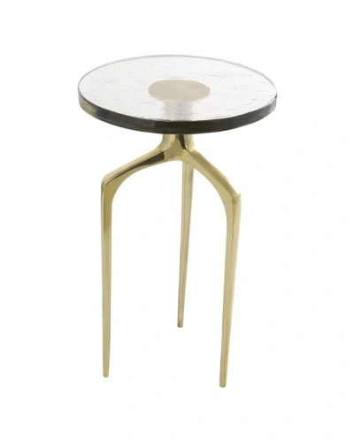 Peyton Lane Metal Accent Table With Textured Glass Top In Gold
