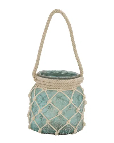 Peyton Lane Aquamarine Glass Coastal Candle Holder Lantern