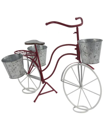 Peyton Lane Bicycle Plant Stand With Basket & Saddle Bags In Red