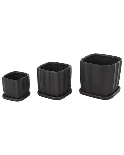 Peyton Lane Black Ceramic Ribbed Indoor Outdoor Planter With