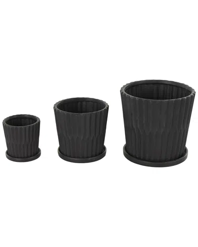 Peyton Lane Black Ceramic Ribbed Indoor Outdoor Planter With