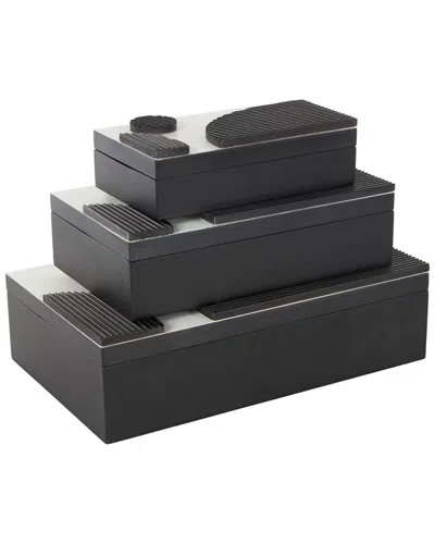 Peyton Lane Black Wood Handmade Decorative Box With 3d Geomet