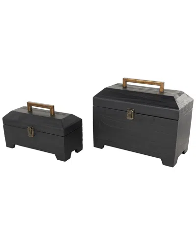 Peyton Lane Black Wood Handmade Decorative Box With Brass Lat