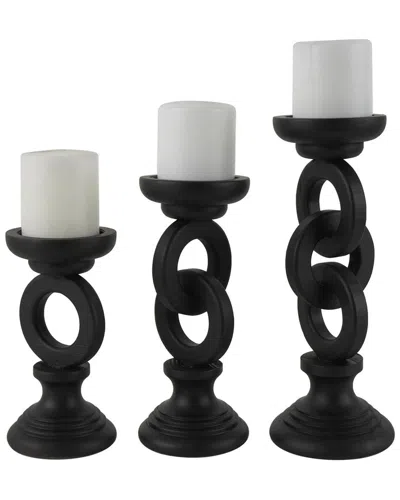 Peyton Lane Set Of 3 Chain Link Decorative Candle Holders In Black