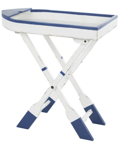 Peyton Lane Boat Distressed Foldable Tray Top Accent Table With Oar Legs In White