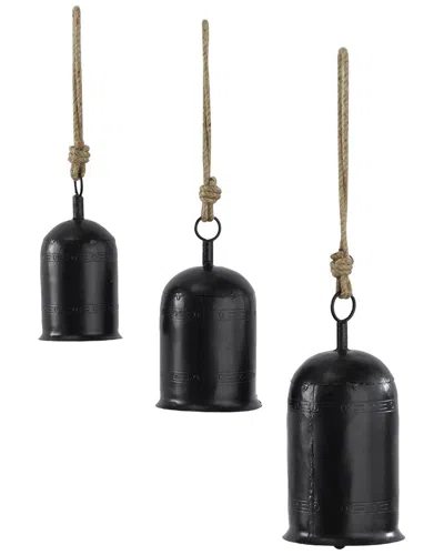 Peyton Lane Bohemian Metal Decorative Cow Bells Set In Black