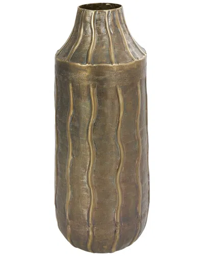 Peyton Lane Brass Metal Snakeskin Inspired Vase With Dimensional Wavy Accents In Gold